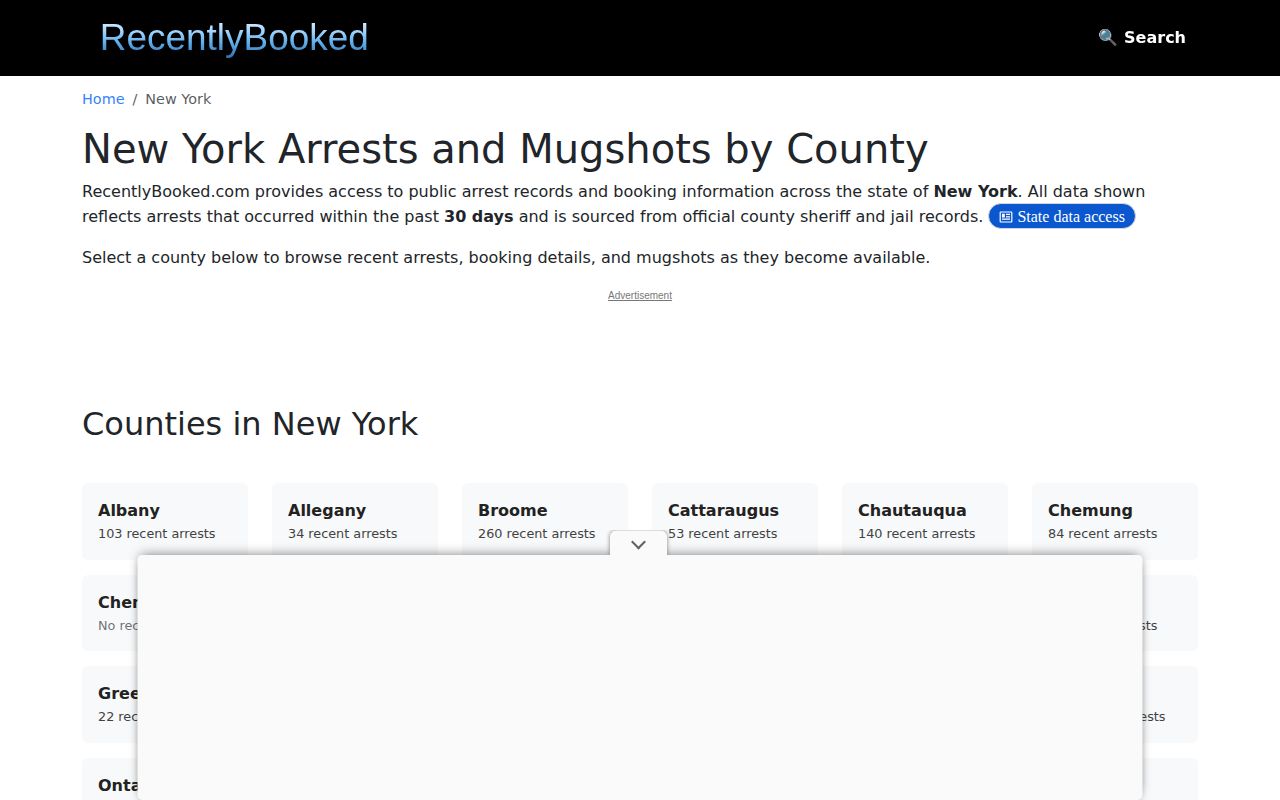 Recently Booked New York county index, a secondary source rather than an official roster